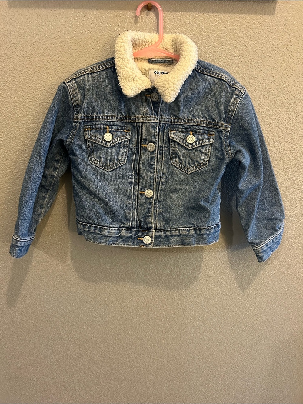 Old Navy Blue Denim Jacket with Cream Sherpa Collar